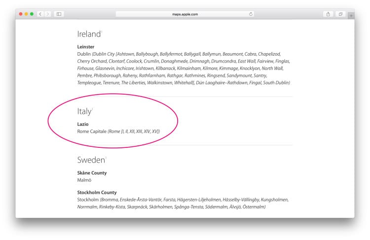 apple maps veichles italy