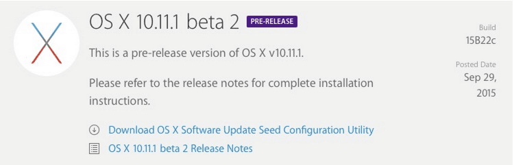 OS X El Capitan 10.11.1 Beta 2