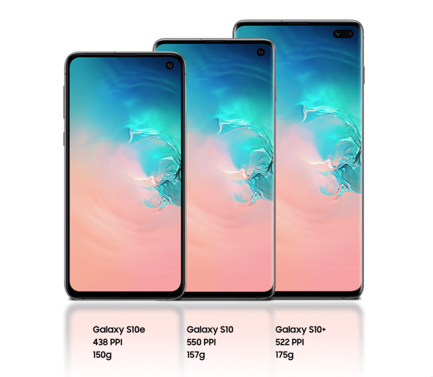 Galaxy S10e S10 S10+ dimensioni display