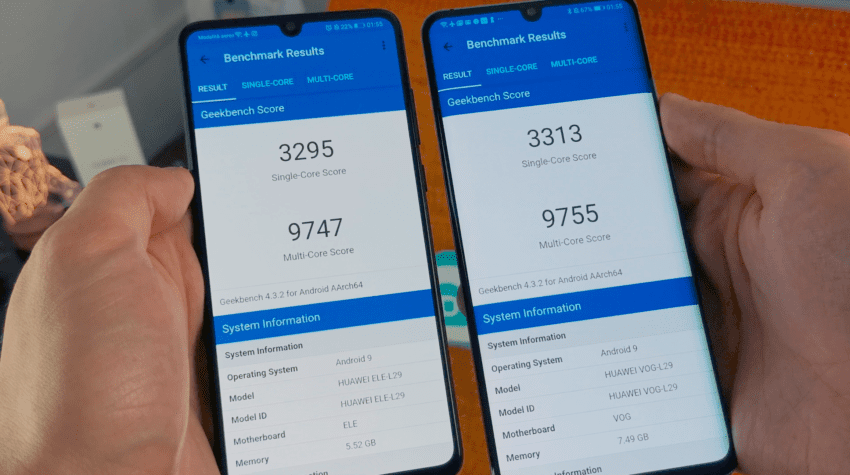 Huawei P30 confronto bench P30 PRO