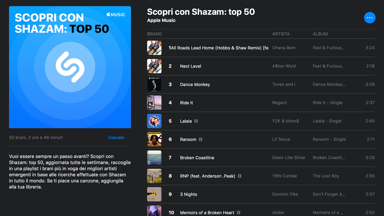 scopri con shazam- top 50