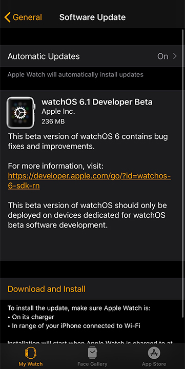 watchOS 6.1 beta 1