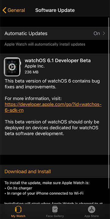 watchOS 6.1 beta 1