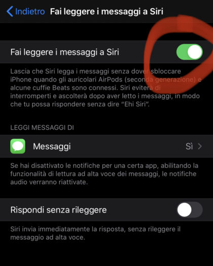 Fai Leggere messaggi a Siri