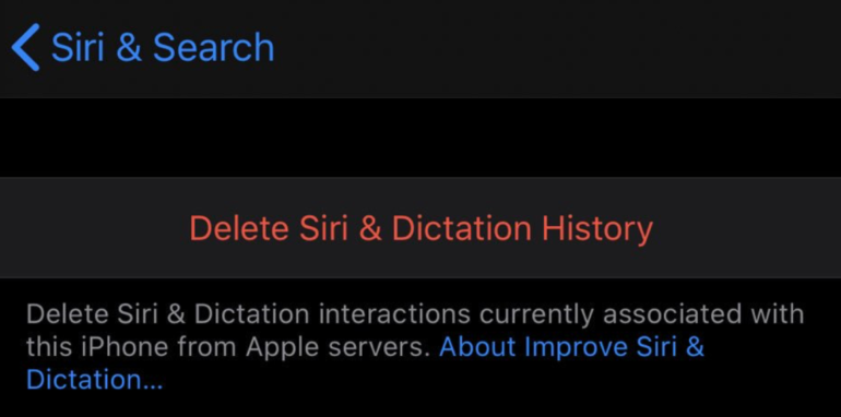 cancellazione cronologia siri