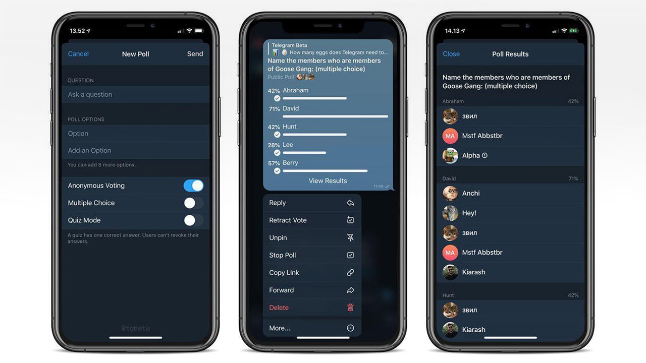 telegram public polls and quiz mode