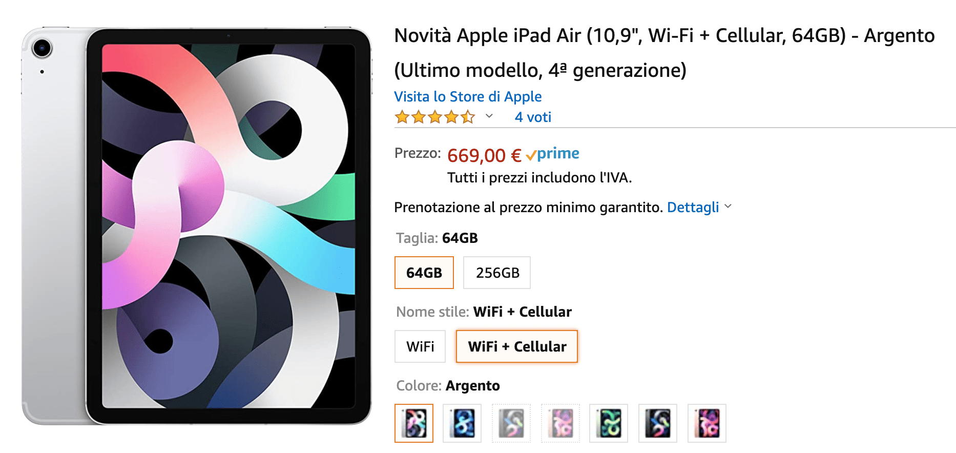 Errore di prezzo: iPad Air di 4a generazione 64GB WiFi + Cellular è a 669€  su  [TERMINATI]