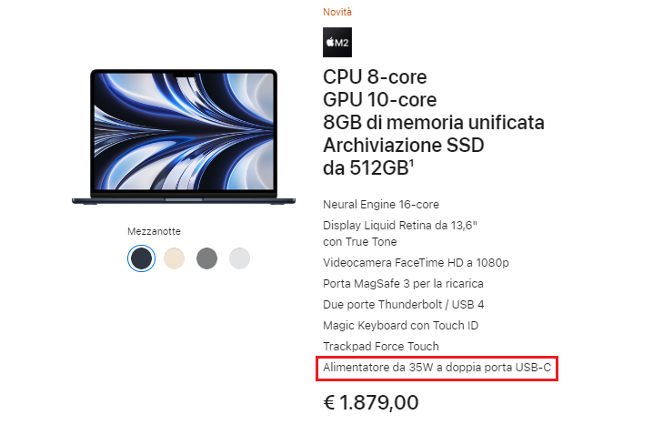 MacBook Air 2022 Alimentatore 35W