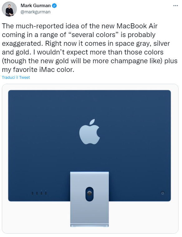 Mark Gurman MacBook Air 2022 Tweet