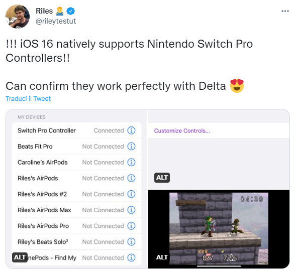 iOS 16 supporto Joy Con e Pro Controller Nintendo Switch
