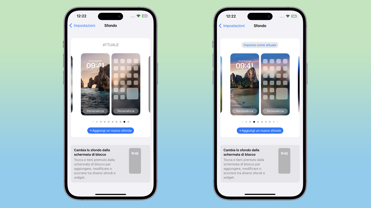 iOS 16.1 permette di gestire i set di sfondi direttamente da Impostazioni > Sfondi e non solo dalla Lockscreen