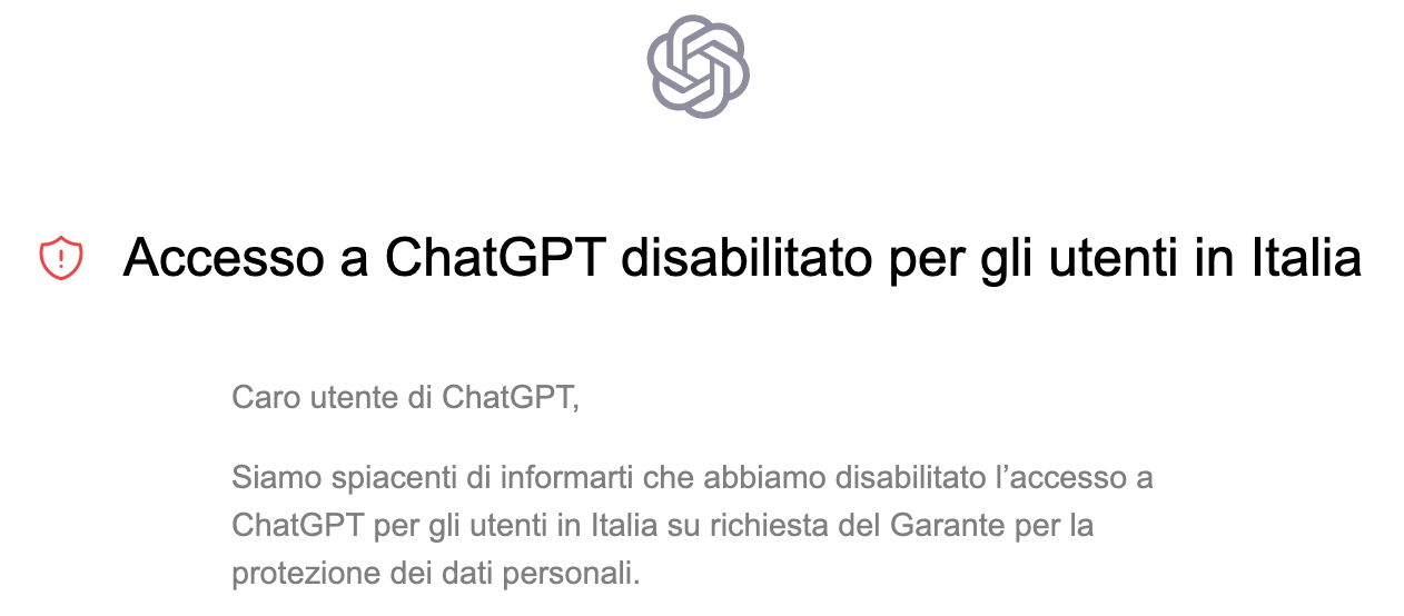 chatgpt bloccato in italia