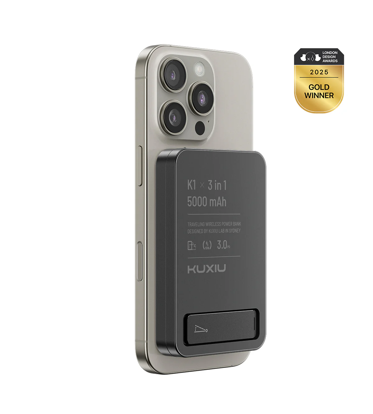 Immagine di KUXIU K1 - Powerbank MagSafe Qi 3-in-1 con stand da 5.000 mAh: colore Nero