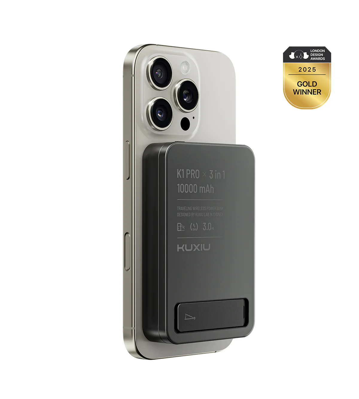 Immagine di KUXIU K1 - Powerbank MagSafe Qi 3-in-1 con stand da 10.000 mAh: colore Nero