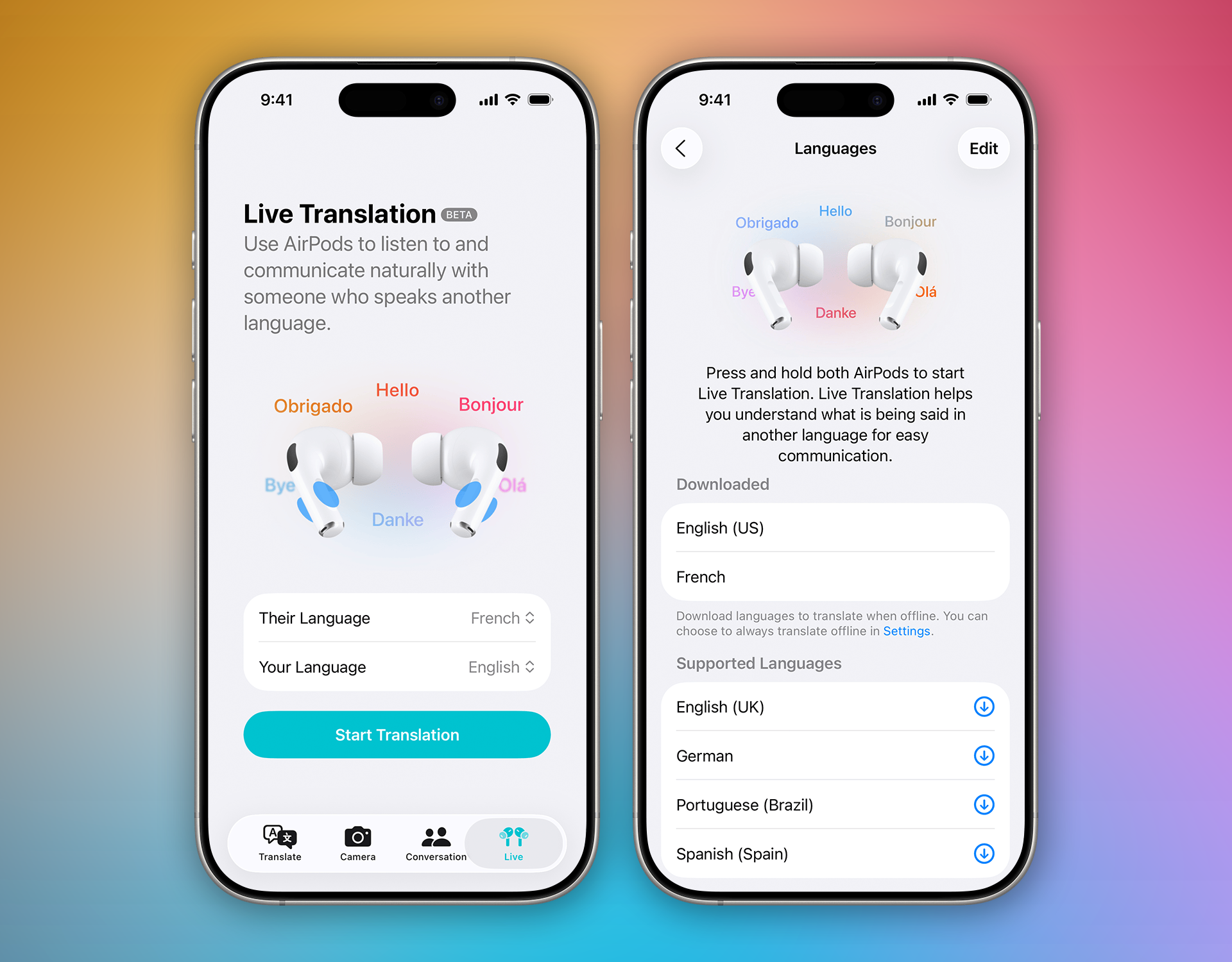 Traduzione in tempo reale AirPods